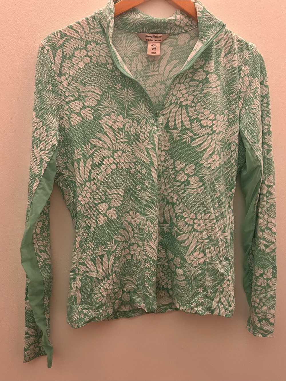 Tommy Bahama Mint Green Floral Half-Zip Pullover